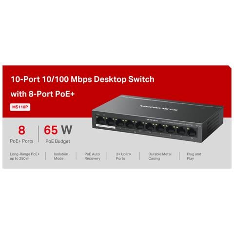 Switch Desktop 10 Porte Lan 10/100 Poe+ Ms110p - Foto 1